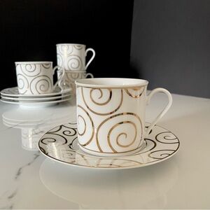SET of 4 Gold Swirl Cup & Saucers by Pier 1
